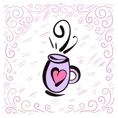 Süs eşyaları ve kalp tarzında bir Doodle ile Kupası çizilmiş. Vektör çizim