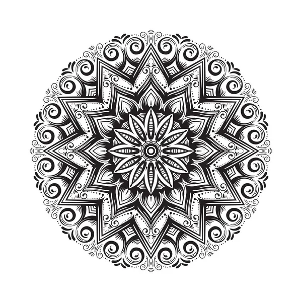 Hand drawn mandala ornament.Mehndi, henna pattern. Can be used for textiles, printing on phone, yoga Mat, coloring. — Stock Vector