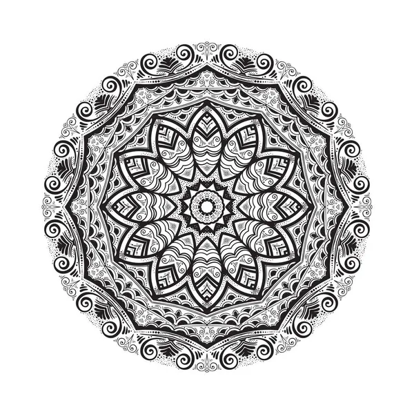 Hand drawn mandala ornament.Mehndi, henna pattern. Can be used for textiles, printing on phone, yoga Mat, coloring. — Stock Vector