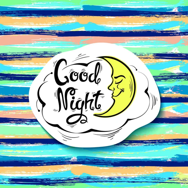 Good night.The month and the cloud.Hand-drawn letters. Vector illustration — Stock Vector
