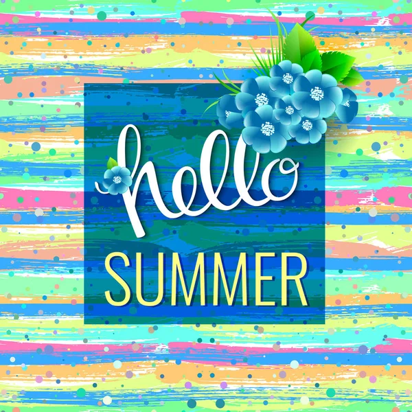 Hello, summer. Vector card with flowers and a bright background — Stock Vector