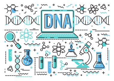 Vektör simgeleri Dna ve bilim konusunda ayarlayın. Infographics düz tarzı.