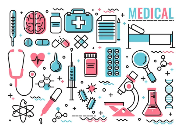Set van vector iconen op een thema-geneeskunde, wetenschap. Infographics — Stockvector