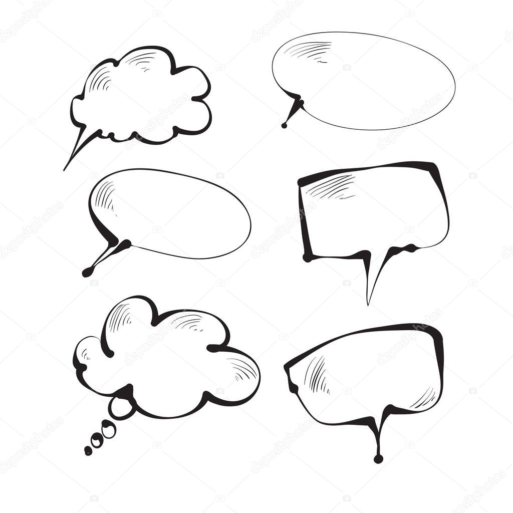 Hand-drawn clouds for part of speech, text, dialogue. Vector sketch
