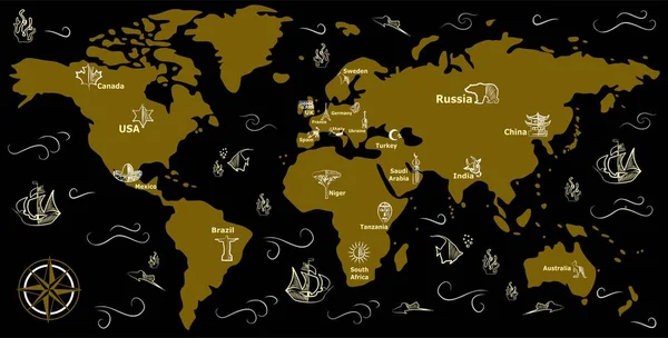 Harita siyah altın — Stok Vektör