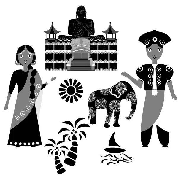 Sri Lanka set negro — Vector de stock