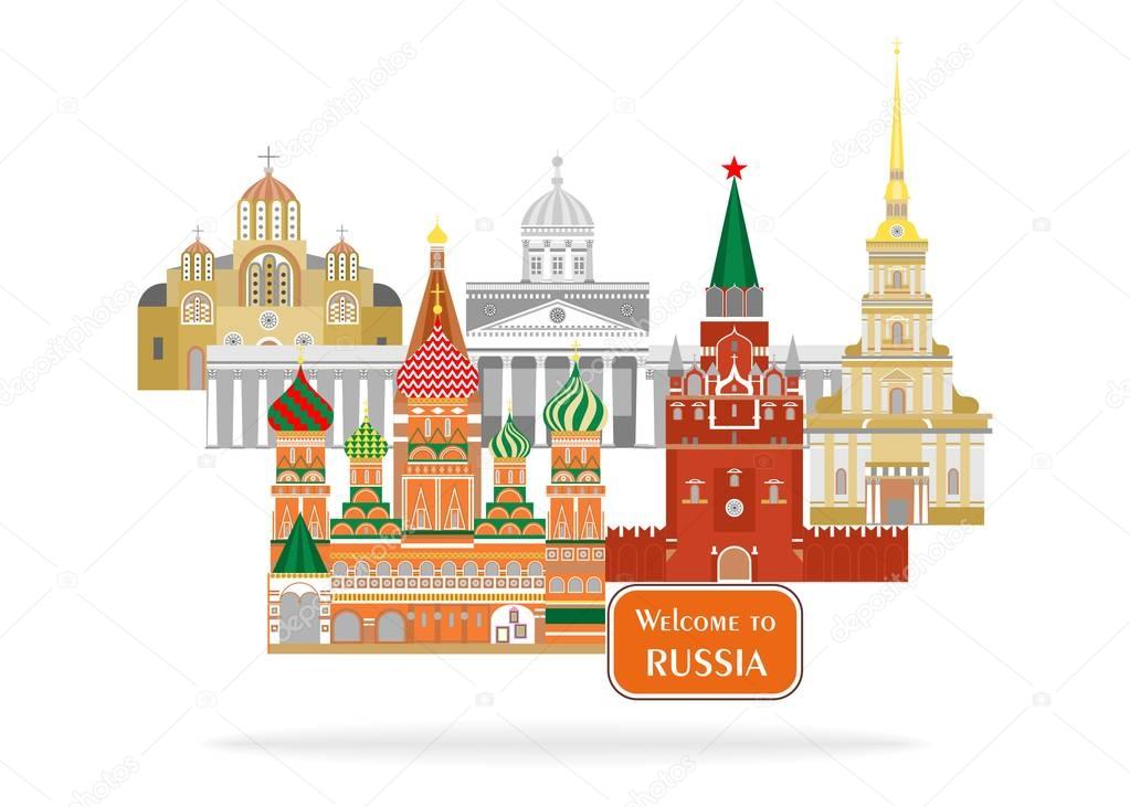 Set in the style of a flat design on the theme of russia.