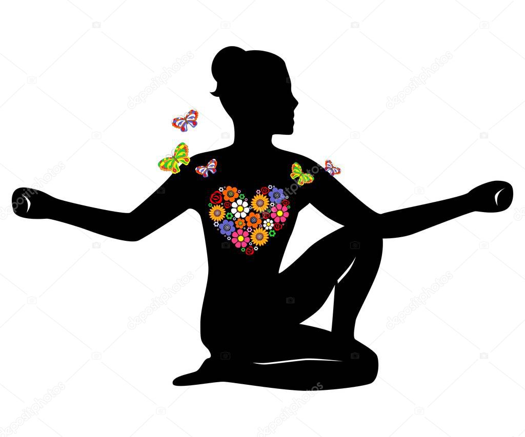 meditation girl flowers
