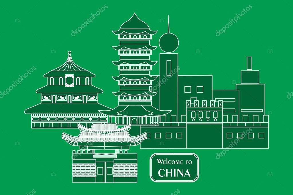 Set in the style of a flat design on the theme of China.