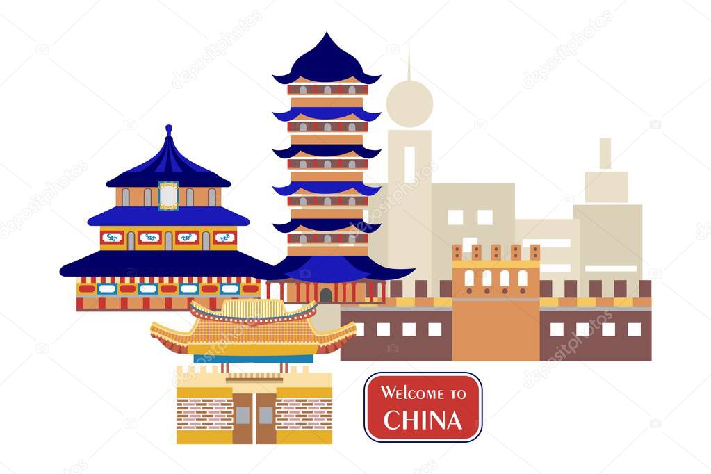 Set in the style of a flat design on the theme of China.