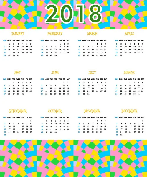 2018 カレンダー — ストックベクタ