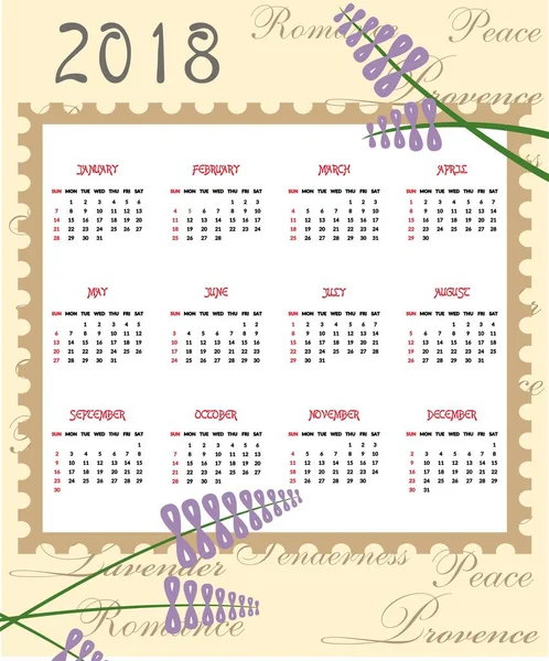 Der Kalender 2018 — Stockvektor