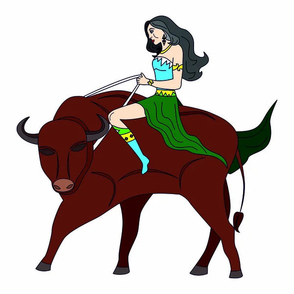 Женщина и бизон — стоковый вектор