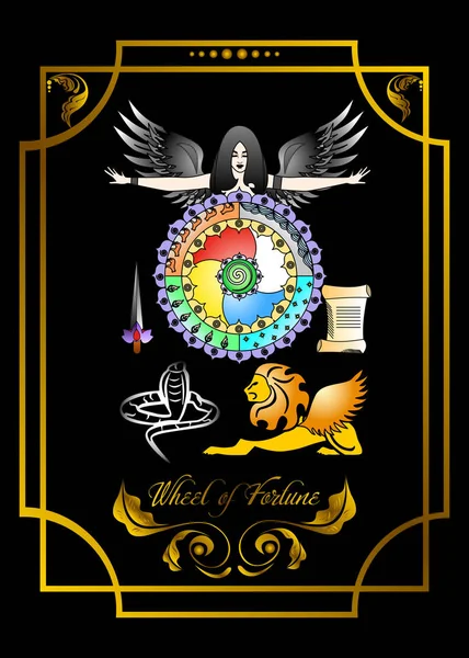 Roda da carta de tarot Arcanos fortuna — Vetor de Stock 