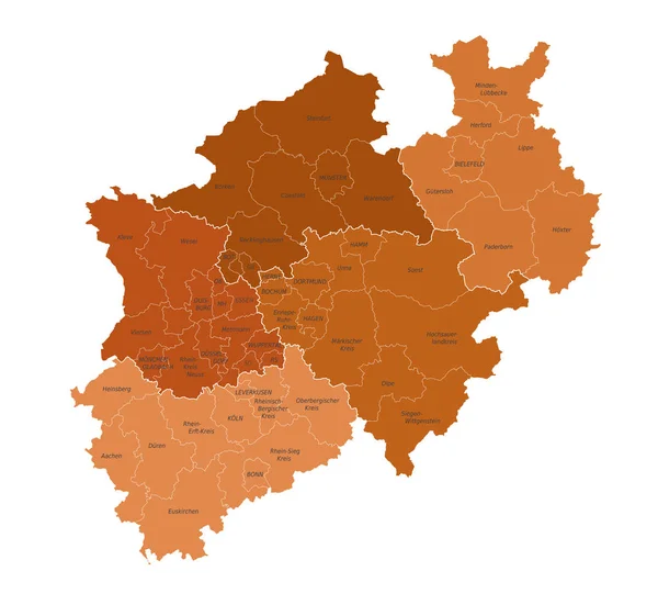 Ilustración Sobre Tema Geografía Cartografía Con Mapa Renania Del Norte — Vector de stock