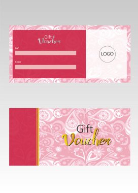 Güzel, pembe, büyüleyici hediye çeki illüstrasyonu.