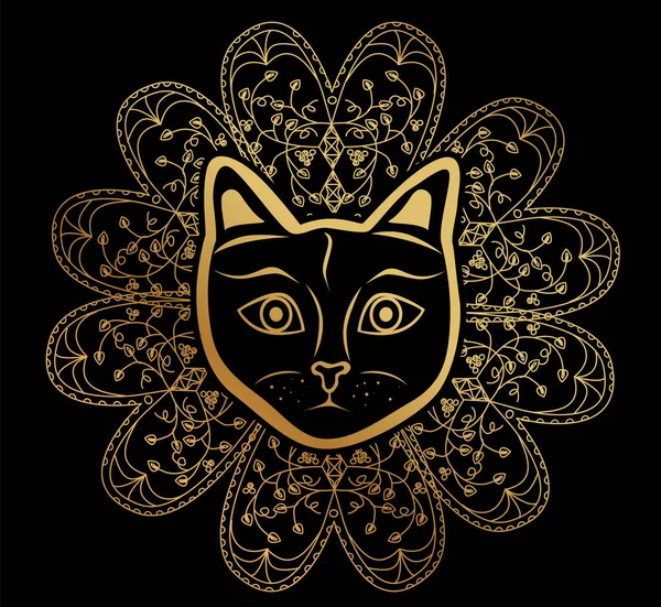 Ilustración Mandala Con Hermoso Gato Sobre Tema Del Yoga — Vector de stock