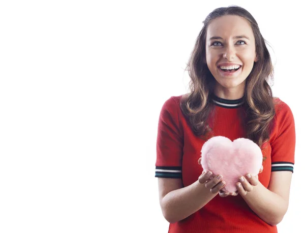 Beautiful woman holding heart — Stock Photo, Image