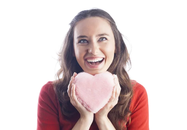 Beautiful woman holding heart — Stock Photo, Image