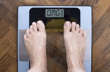 Female feet on weight scale clipart