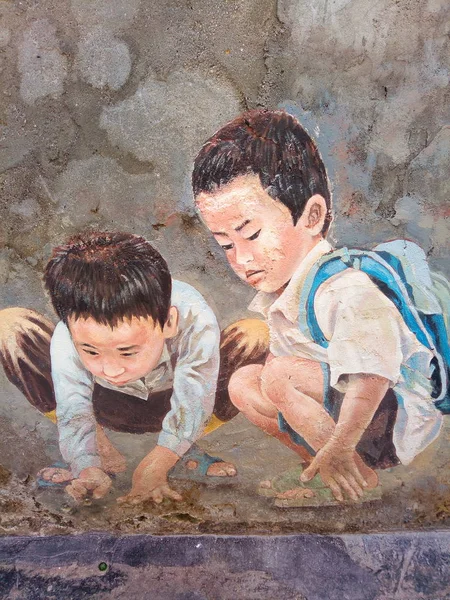 Festészet Nyomtatás Kínai Város Petaling Utca Kuala Lumpur Ujjlenyomat Amin — Stock Fotó