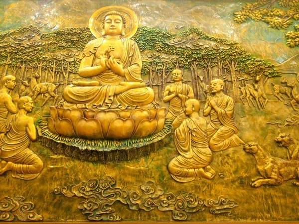 Die Predigt Die Buddha Den Fünf Mönchen Hielt War Seine Stockfoto