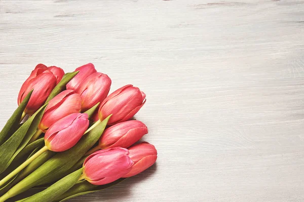 Bouquet de tulipes sur fond gris. Espace de copie — Photo