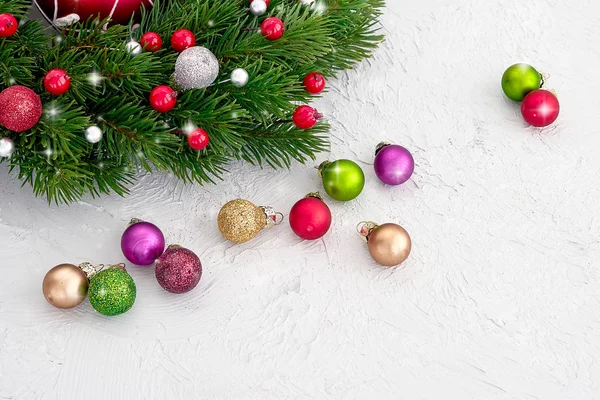 Kerstmis Achtergrond Spar Kerstboom Met Decoratie Kopiëren Van Ruimte — Stockfoto
