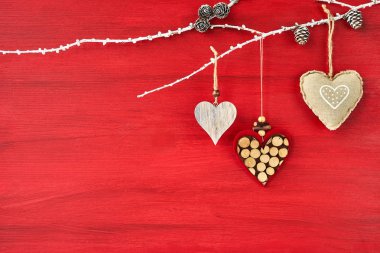 Sevgililer günü kalpleri arka plan. Üstten Görünüm, kopya alanı, kırmızı arka plan