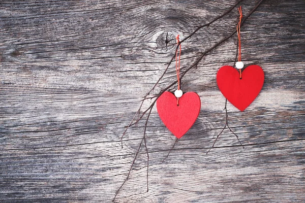 Sevgililer Günü Arka Plan Kırmızı Kalpler Şube Ile Kopya Alanı — Stok fotoğraf