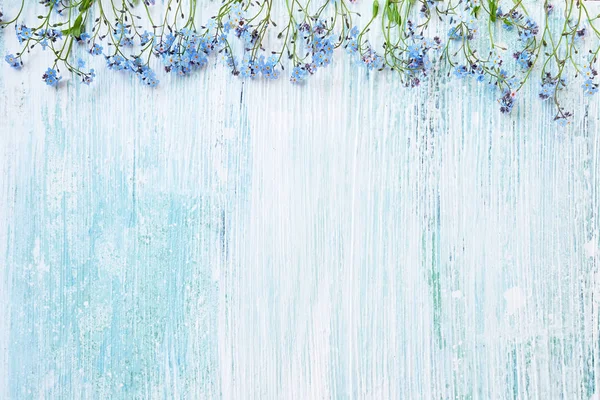 Frühling Hintergrund. blaue Vergissmeinnicht-Blumen auf pastellfarbenem Backgro — Stockfoto