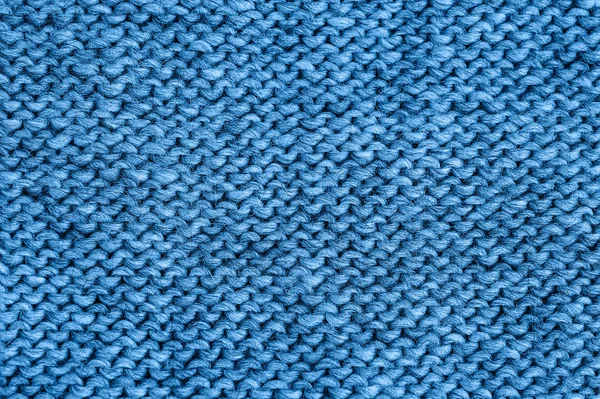Modrá pletená textura. Ručně vyráběné pleteniny. Barva klasického modrého tónu roku2020. Pozadí — Stock fotografie