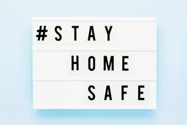 Stay Home Safe Written Light Box Blue Background Healthcare Medical — Stock Photo, Image
