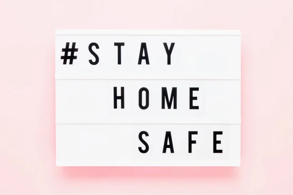Stay Home Safe Written Light Box Pink Background Healthcare Medical — Stock Photo, Image