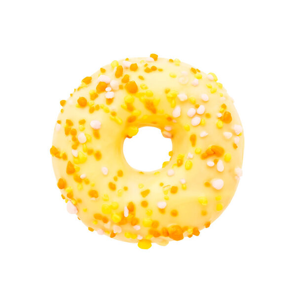 Yeloow donut with sprinkles isolated on white background with clipping path