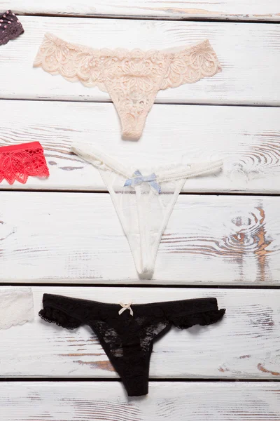 Sexy lace panties of various colors. — Stock Photo, Image