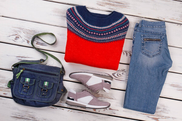 Scandinavian sweatshirt and blue jeans