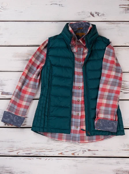 Flannel shirt under down vest