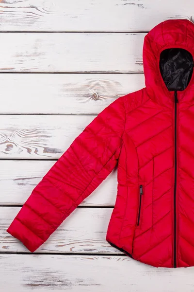 Red hooded down jacket