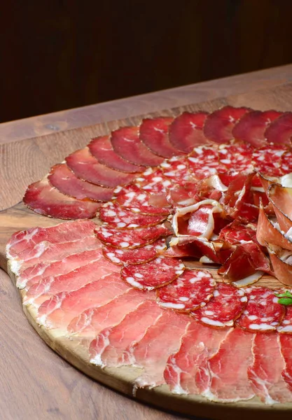 Arrangement of Delicatessen Cold Cuts with Smoked Ham — Stock Photo, Image