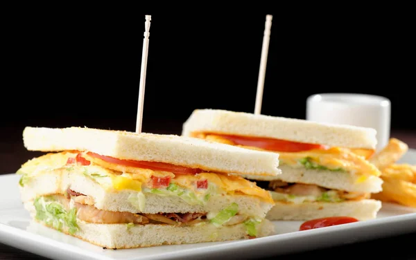 Свежий клубный бутерброд из тройного дэккера — стоковое фото