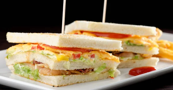 Premium fresh triple decker club sandwich — Stock Photo, Image