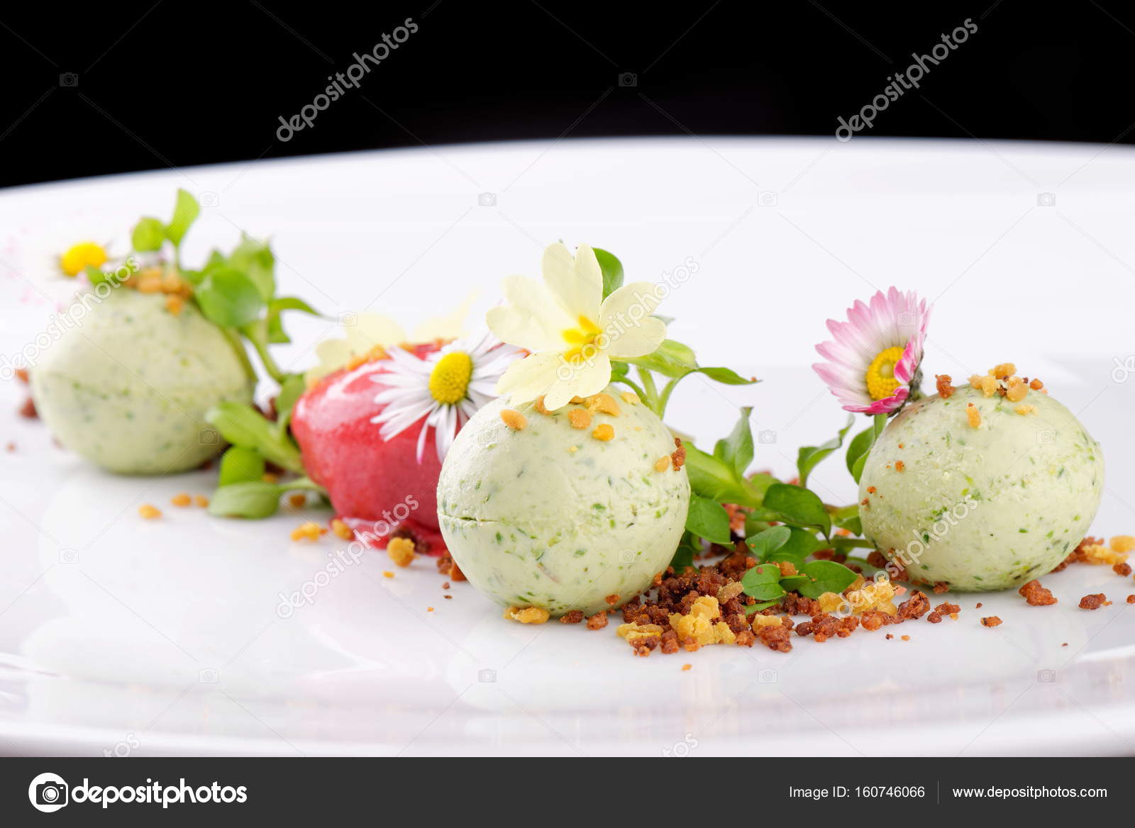 Fine Dining Dessert Strawberry Kiwi Ice Cream Stock Photo C Vision Si 160746066