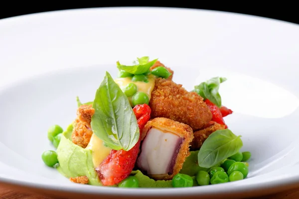 Fine dining, Fried Octopus on basil mousse — Stock Photo, Image