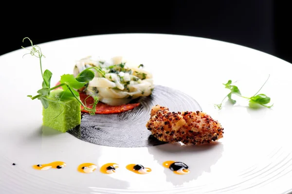 Alta cocina, aperitivo gourmet, calamar — Foto de Stock