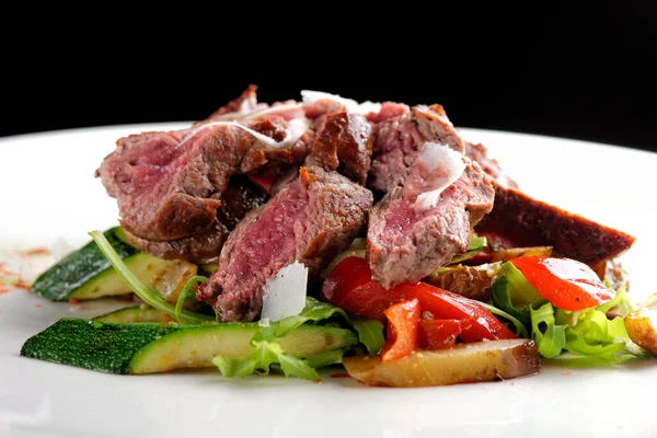 Carne Asada Parrilla Rodajas Papa Ensalada — Foto de Stock