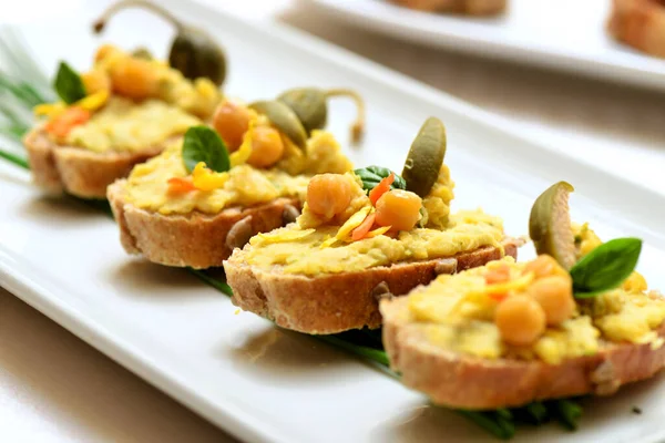 Tapas Krokant Brood Selectie Van Spaanse Tapas Geserveerd Een Gesneden — Stockfoto