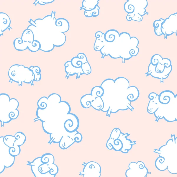 Απρόσκοπτη μωρό μοτίβο - λευκά πρόβατα σαν σύννεφα σε ένα ροζ backg — Διανυσματικό Αρχείο