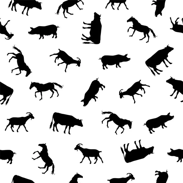 Seamless mönster - gård djur silhuetter — Stock vektor
