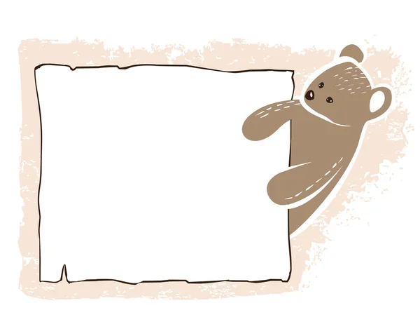 El oso sostiene el marco en las patas. Fondo infantil . — Archivo Imágenes Vectoriales